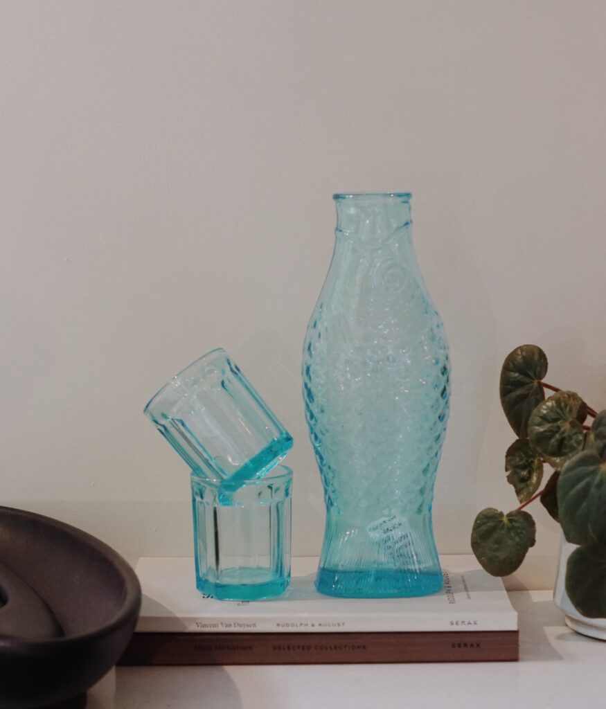 Set Karaf met 2 glazen M blauw Fish & Fish